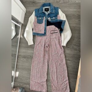 Maje Cropped tweed-panelled Denim Jacket 
Size 34